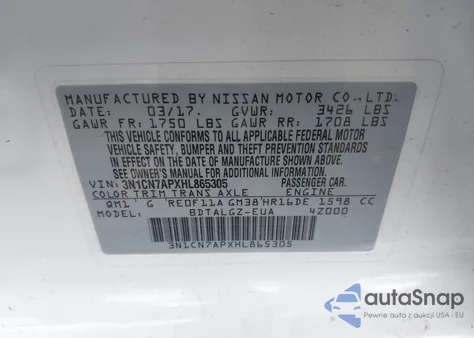 2017 Nissan Versa 1.6 Sl from USA, damaged, VIN 3N1CN7APXHL865305